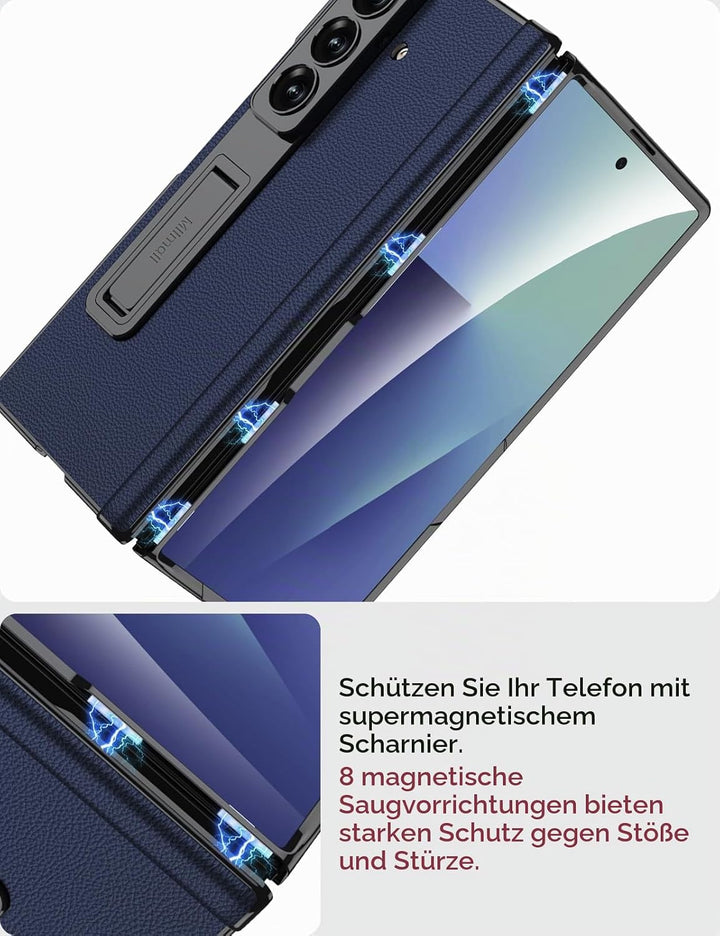 Miimall Lederhülle Kompatibel mit Samsung Galaxy Z Fold 7 Hülle mit Displayschutz+Scharnierschutz, S