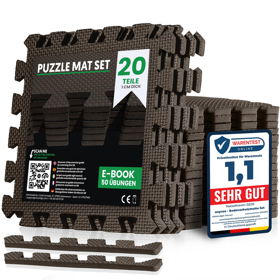 unycos - Bodenschutzmatte Set【12/20/28 Teile】Puzzlematte 30x30 cm, Rutschfeste Schutzmatten per Fitn