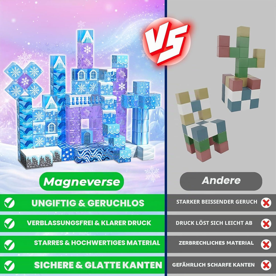 Magnetische Bausteine, 100 Pcs Magnetbausteine bauen einer eisblaue Zauberwelt, kreative Kinderspiel