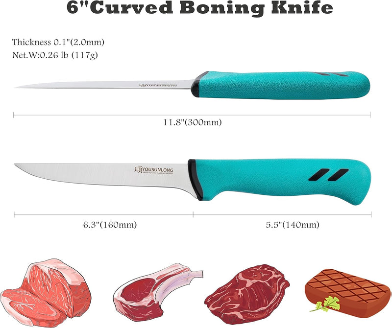YOUSUNLONG Gebogenes Ausbeinmesser 152 mm - Hochwertiger Molybdän-Stahl mit hohem Karbongehalt - Fle