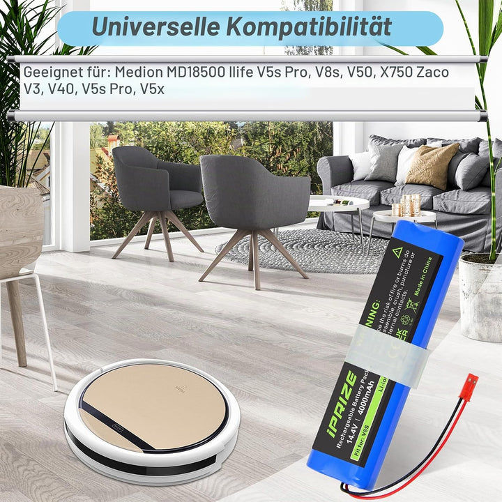 iPrize 14.4V 4000mAh Ersatzakku für iLife V3s Pro, V50, V5s Pro, V8s, X750, 14.4V