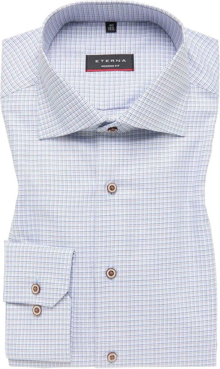 ETERNA Modern Fit Hemd Langarm Haifischkragen Karo blau, 48 Blau