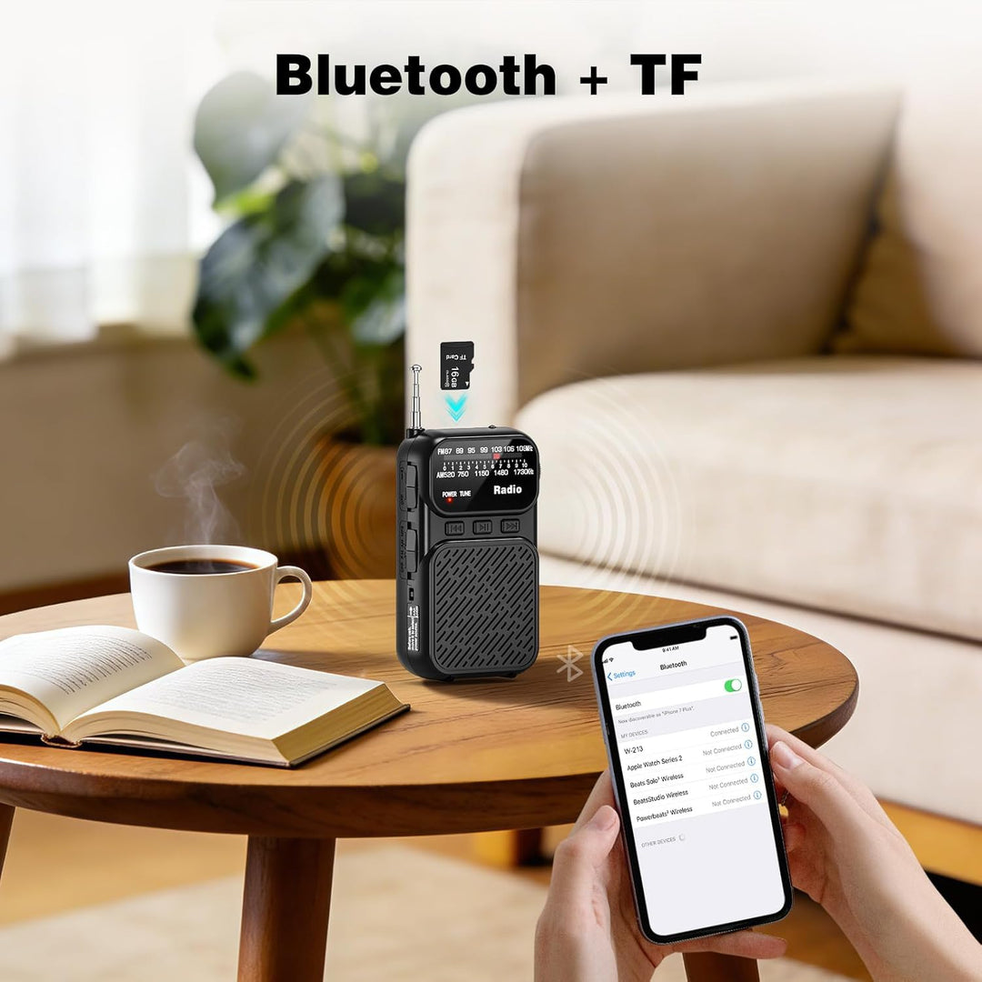 Tragbares kleines Notfallradio, Batterienradio mit Trockenbatterien + Lithiumakku, Notbeleuchtung ei