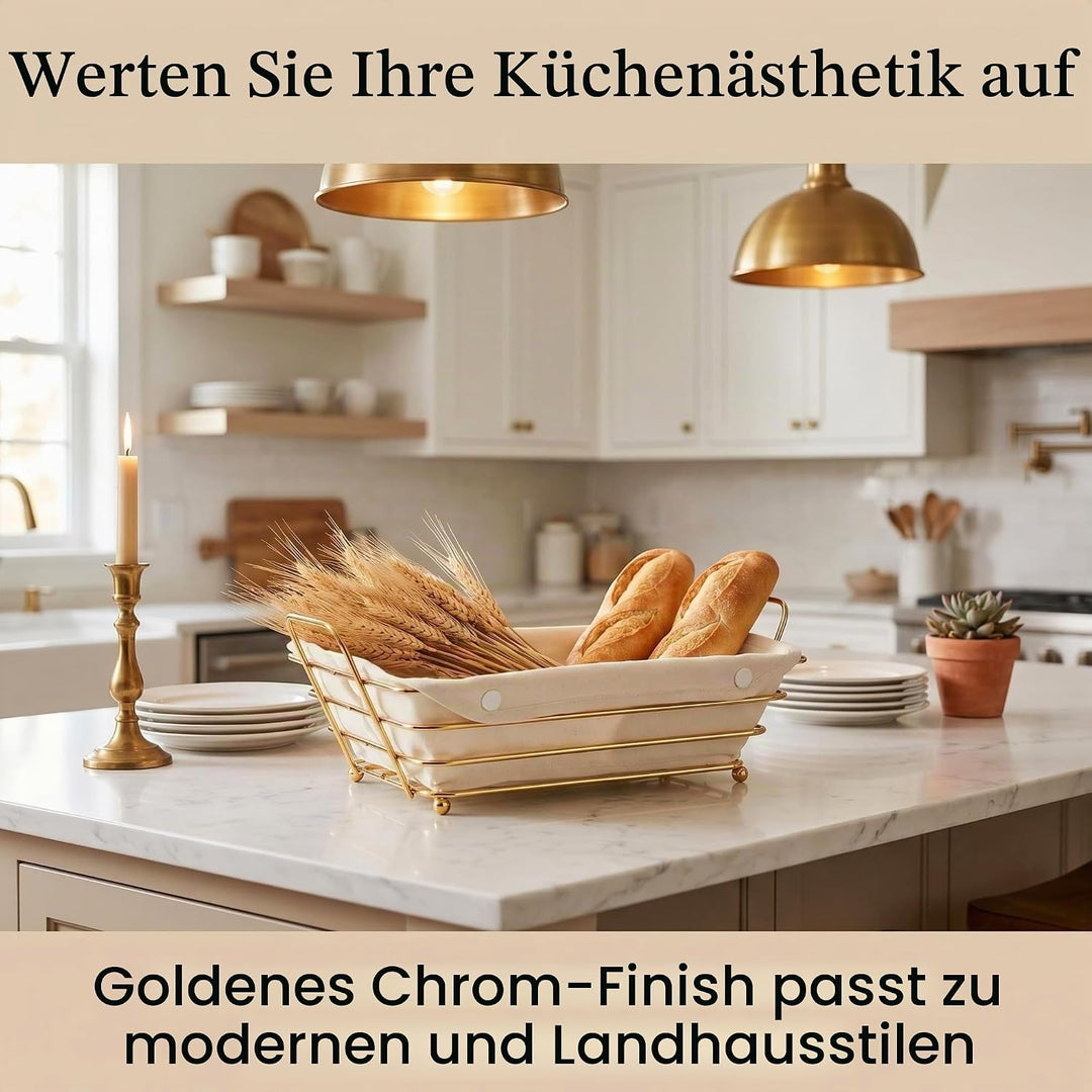 Brotkorb mit Stoff Ausgekleideter Draht, Brötchenkorb Stoff Brotkörbchen, Rechteckiger Servierkorb a
