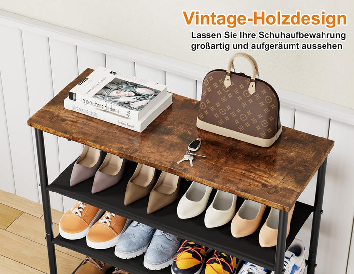 HOMIDEC Schuhregal,5-Ebenen Schuhablage mit Holzbrett als oberstes Regal,Schuhaufbewahrung für 15-20