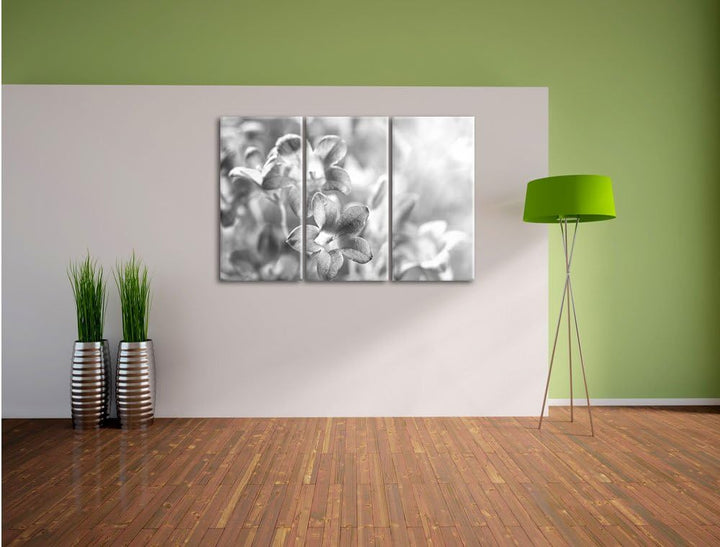 Pixxprint Lilane Lavendelblumen Kunst B&W / 3-Teilig/Gesamtmass 120cm Leinwandbild bespannt auf Holz
