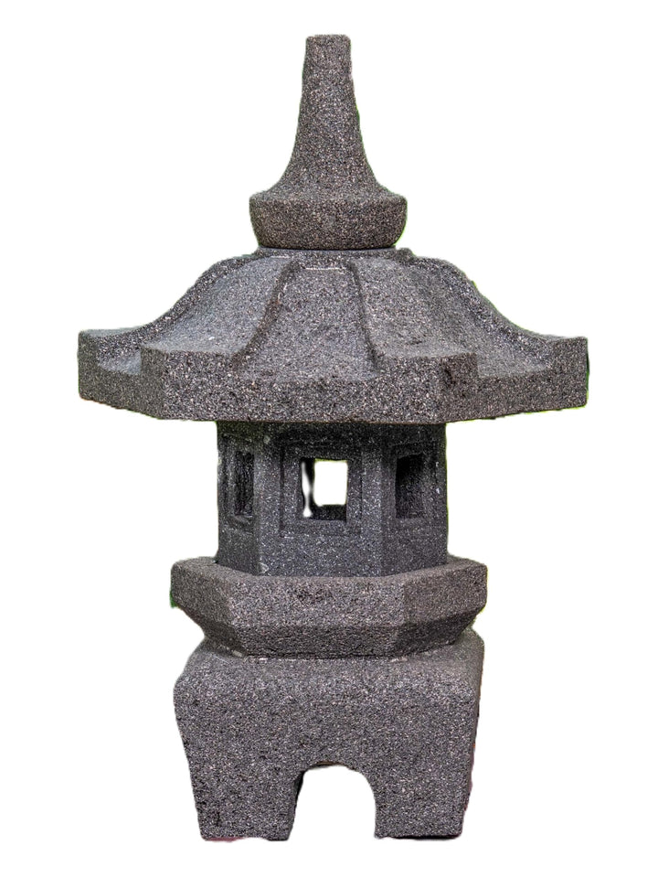 IDYL Stein-Laterne Lampe "Yukimi" aus Lavastein |frostfest |Höhe 50 cm | massives Naturprodukt | Dek