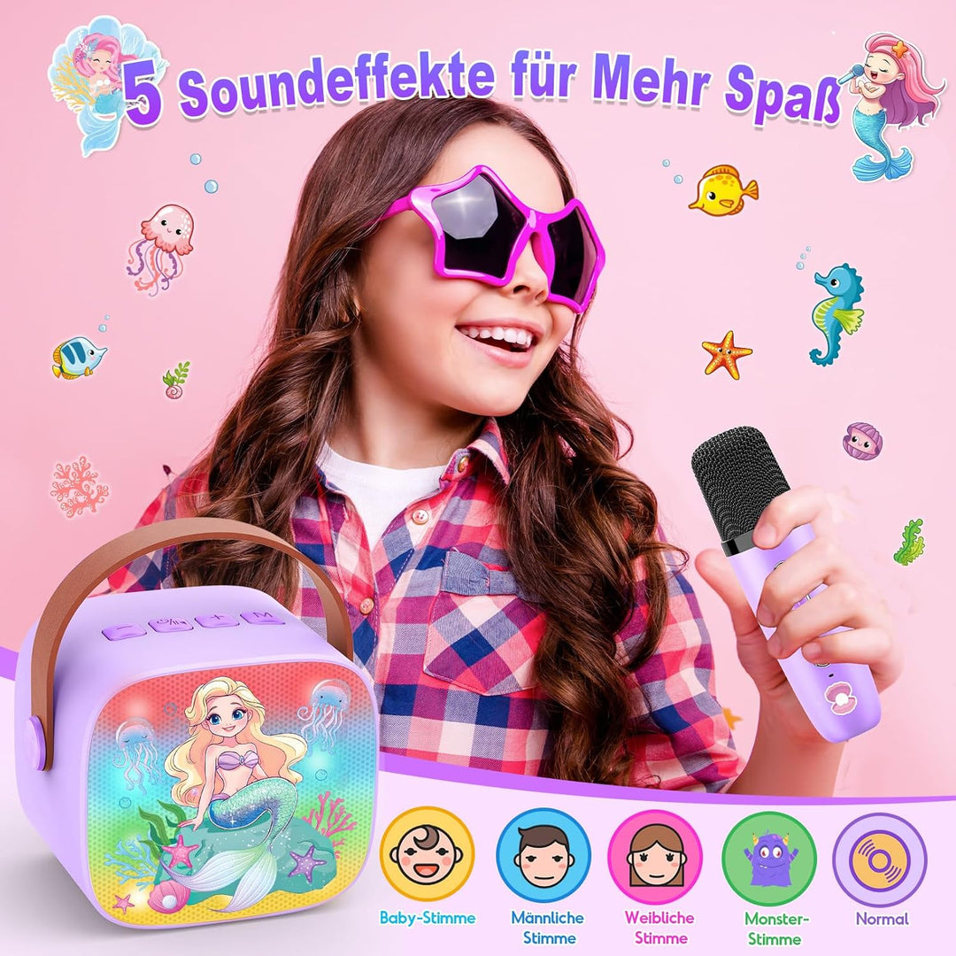 Dislocati Karaoke Maschine Kinder mit 2 Bluetooth Mikrofon, Meerjungfrauen Geschenke Spielzeug ab 3-