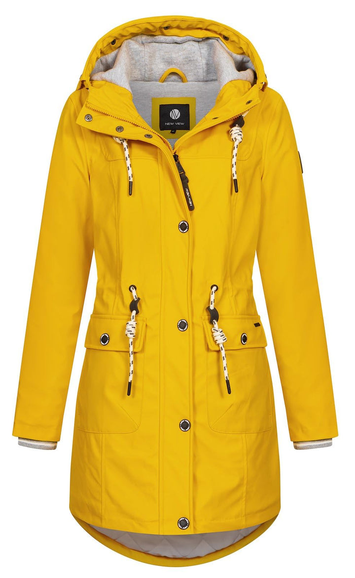 NEW VIEW Damen Regenjacke wasserabweisender Parka Annika Long mit Kapuze XXL Gelb (Golden Rod) 2, XX
