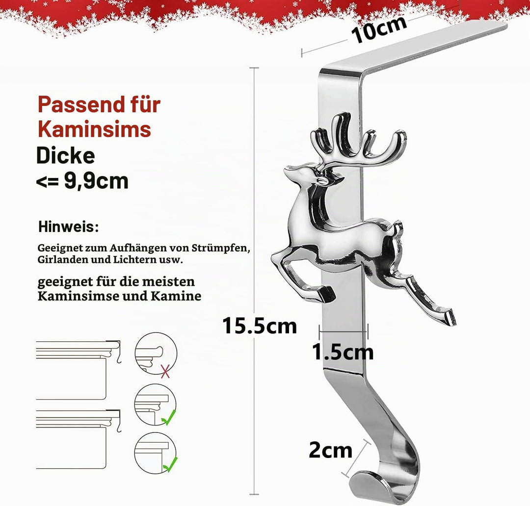 KAHEIGN 5Pcs Weihnachtsstrumpf Halter Metall Kamin Haken - Weihnachtsstrumpf Aufhänger Haken für Wei