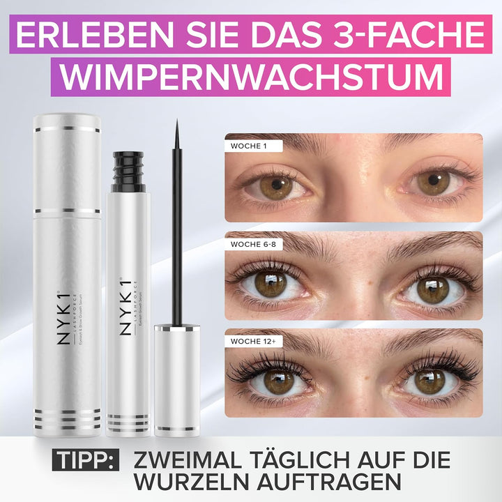 NYK1 Intensives Wimpernserum Ohne Hormone (XL - 8ml) LashForce Wimpern Serum Für Mehr Länge Und Volu