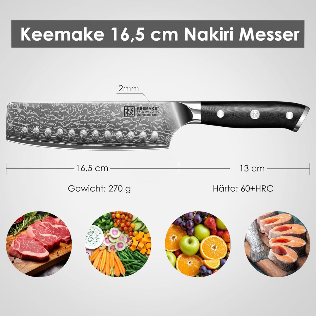 KEEMAKE Küchenmesser Küchenbeil Nakiri Messer - 6,5 Zoll Hackbeil Nakiri Messer Hackmesser Küchenmes