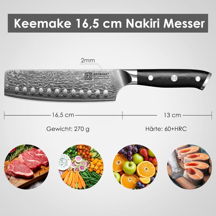 KEEMAKE Küchenmesser Küchenbeil Nakiri Messer - 6,5 Zoll Hackbeil Nakiri Messer Hackmesser Küchenmes