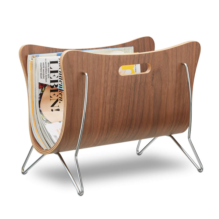 Relaxdays Zeitungsständer Holz, Bugholz, Zeitungskorb, modernes Design, robust, Tragegriffe, HBT 30