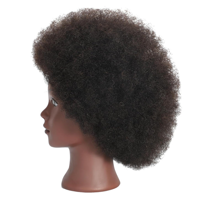 Training Head African American with 100% Human Hair Mannequin Head Cosmetology Afro Hair Manikin Hea