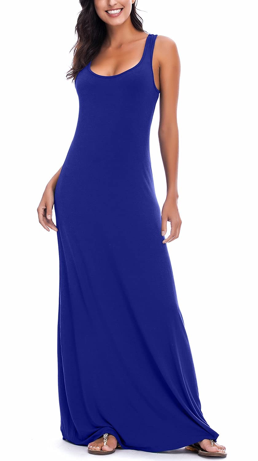 EXCHIC Damen Sommer Leichte Ärmellos Strand Maxi Kleid Elegant Elastisch Tunika Lang Kleider M König