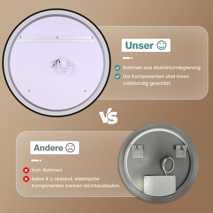 80cm Badezimmerspiegel mit Beleuchtung – Spiegel Schwarzer Rahmen, Antibeschlag, Dimmbar, 3 Lichtfar