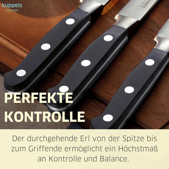 Kuppels SOLID Küchenmesser Set 3-teilig, Tomatenmesser mit Wellenschliff, Spickmesser & Schälmesser