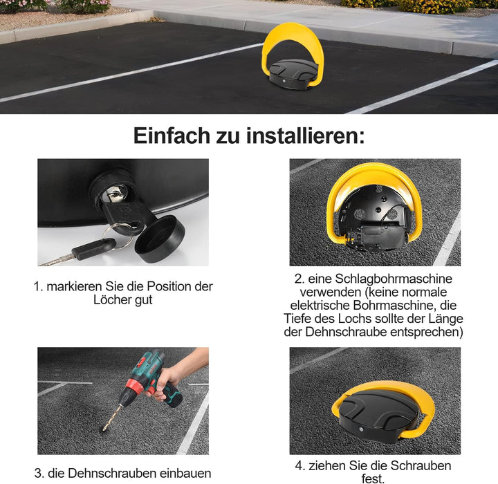 2x Klappbarer Parkplatzsperre, Parkschranke mit Fernbedienung, Reichweite der Fernbedienung 20 m Par