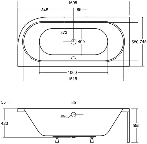 BADLAND Original Badewanne 170x75 cm Links Acryl KOMPLET KOMPLETTSET SET Schürze Siphon Wanne Eckwan