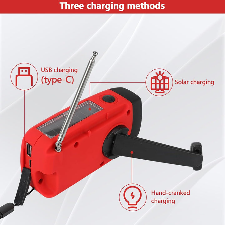 Notfall-Solarradio, Notfallradio Kurbel &amp; Solar – 3 Ladearten (USB-C/Kurbel/Solar) 2000mAh Kurbelrad