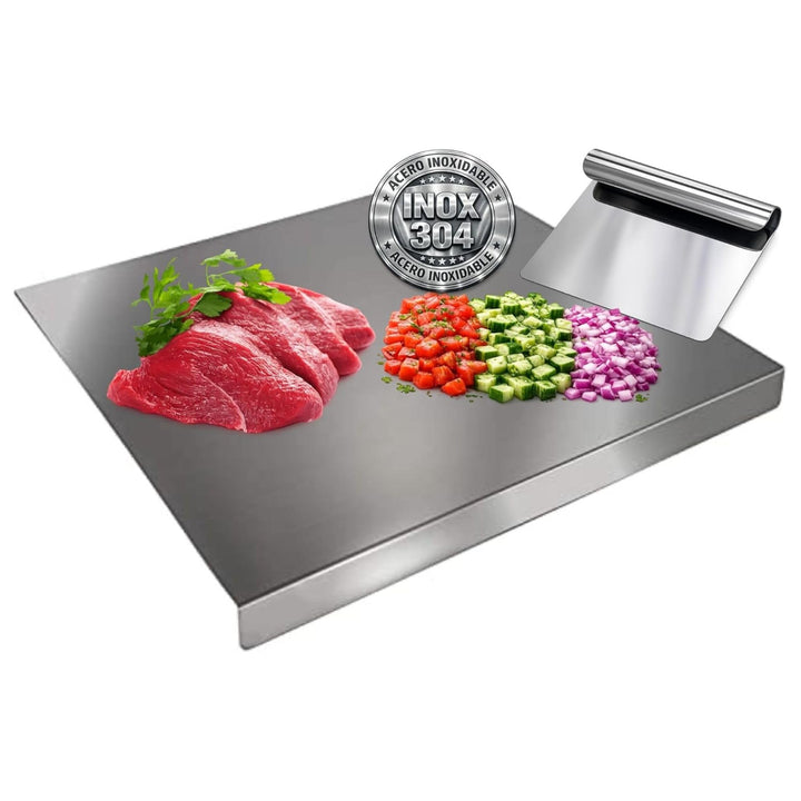Edelstahl Schneidebrett 304 mit Edelstahlschaber, 30 x 40 cm, Hygienisch