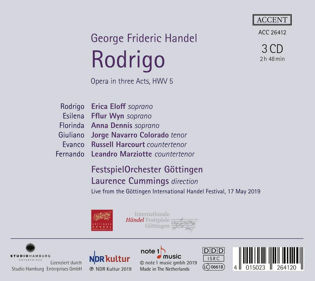 Händel: Rodrigo - Oper in drei Akten, HMV 5, Audio-CD