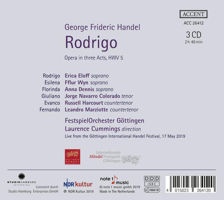 Händel: Rodrigo - Oper in drei Akten, HMV 5, Audio-CD