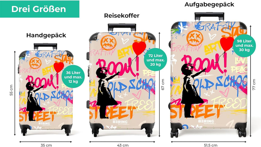 NoBoringSuitcases.com® Koffer XL Gross 77x51.5x28 cm Hartschale Reisekoffer 4 Rollen Leicht Koffer T