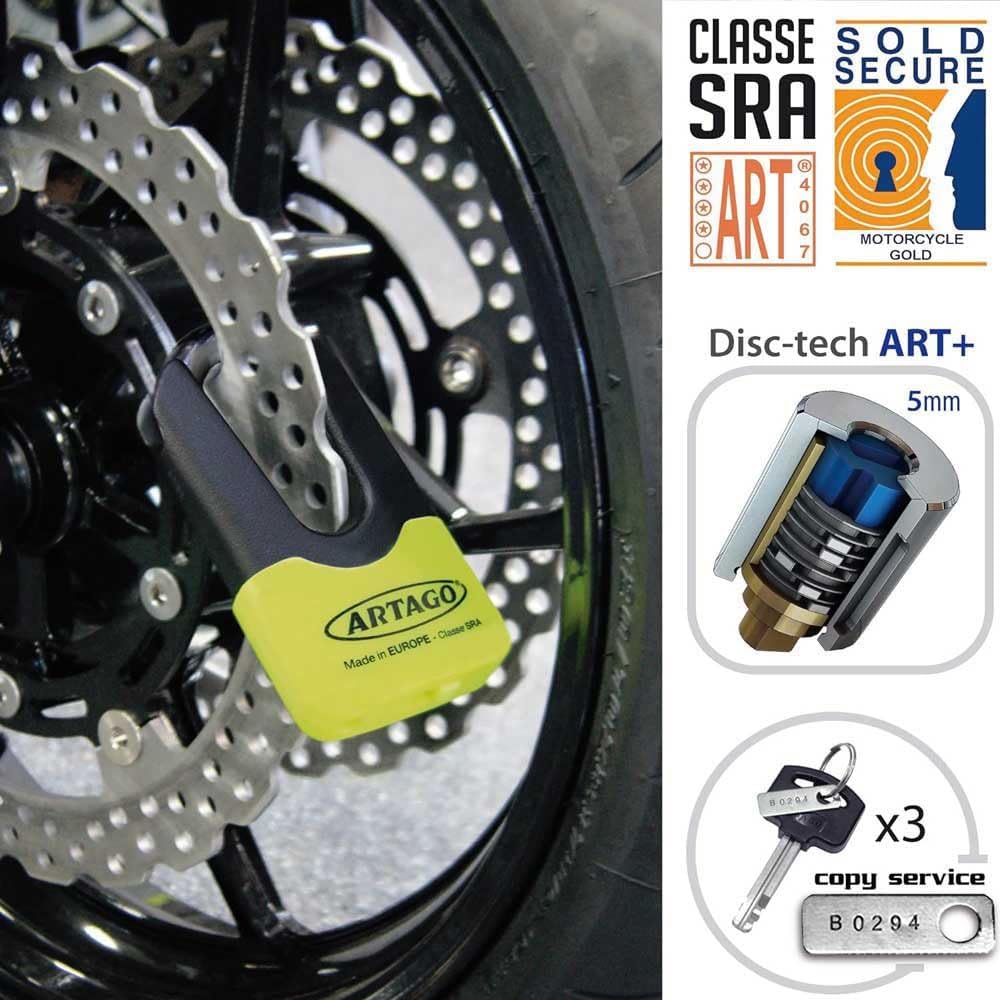 Artago 69X3 Pack Bremsscheibenschloss Diebstahlsicherung Hohe Sicherheit + Halterung für Kawasaki Z9