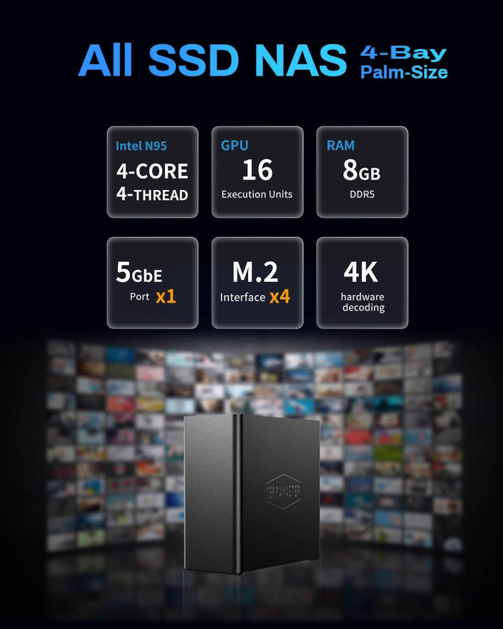TERRAMASTER F4 SSD NAS Storage - 4Bay All SSD NAS Server N95 QuadCore CPU, 8GB DDR5 RAM, 5GbE Port,