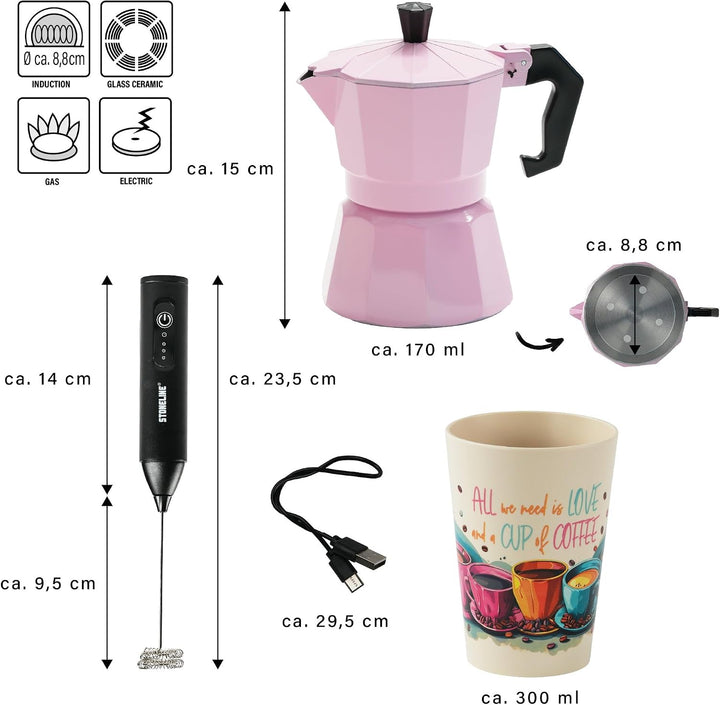 STONELINE Espressokocher Induktion aus Aluguss 170 ml, 4 Tassen, für alle Herdarten, Italienischer K
