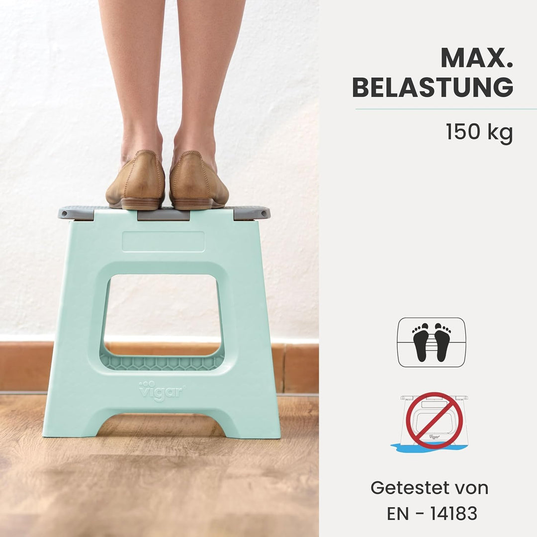 Vigar Kompakte Tritthocker Klappbar für Erwachsene, 27 cm, Klapphocker Faltbar 150 kg rutschfest, Le
