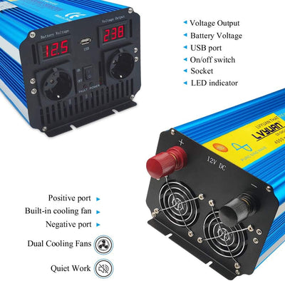Spannungswandler 4000W 12V 230V Reiner Sinus Wechselrichter Fernbedienung 2 LED Power Inverter 2 Ste