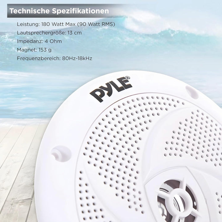Pyle Marine Speakers - 5.25 Inch 2 Way Waterproof and Weather Resistant Outdoor Audio Stereo Sound S