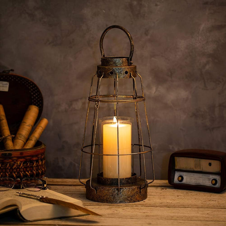NUPTIO Dekorative Laterne Grosse Hängende Hurrikan Säule Kerzenhalter für Tischdisplay, Vintage Dist