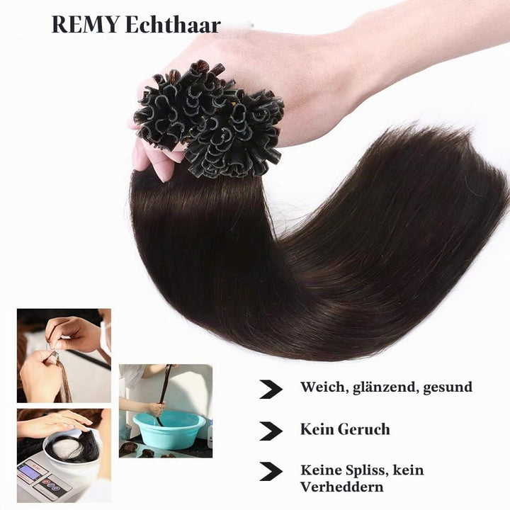 SEGO Extensions Echthaar Bondings Keratin U-Tip Remy Human Hair Haarverlängerung 50 Strähnen Dunkelb