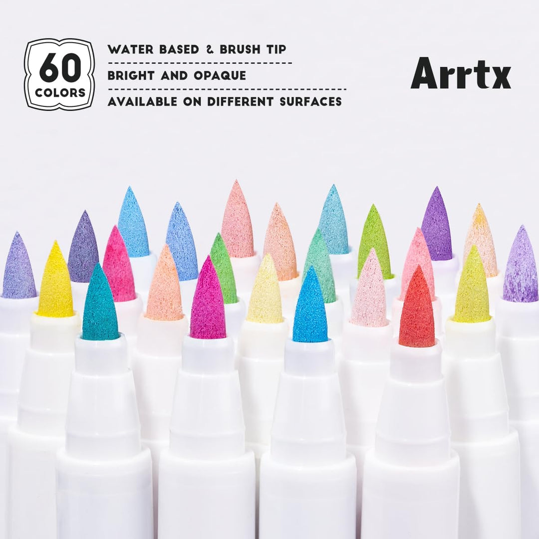 Arrtx Pinselspitze Acrylfarbe Stifte für Steine wasserfest, 60 Farben Pinselspitze Acrylstifte, Acry