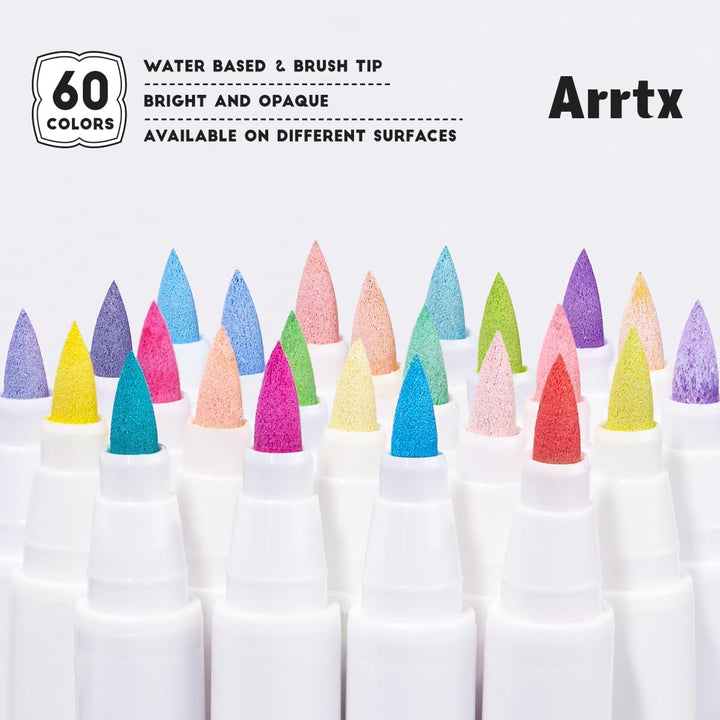 Arrtx Pinselspitze Acrylfarbe Stifte für Steine wasserfest, 60 Farben Pinselspitze Acrylstifte, Acry