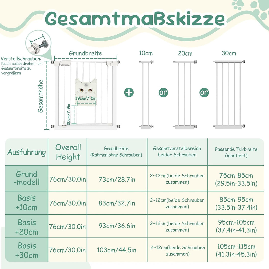 Bohrfrei Türschutzgitter mit 10cm Erweiterung, verriegelbare Katzen-Schiebetür, ergonomische Einhand