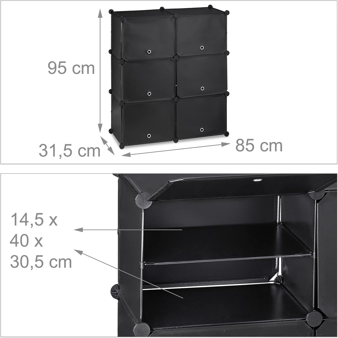 Relaxdays Schuhschrank, Steckschrank mit Türen, HxBxT: 95 x 85 x 31,5 cm, 12 Fächer, Regalsystem aus