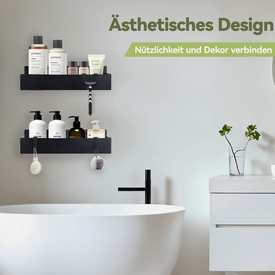 Duschablage ohne Bohren Schwarz, Duschregal Badregal ohne Bohren, 2 Stück Rostfreie Badezimmer Organ