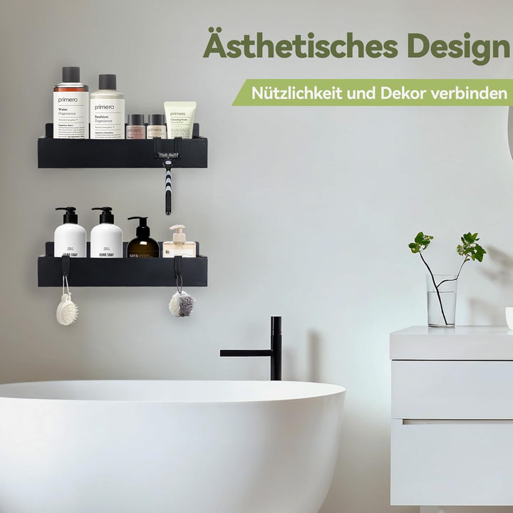 Duschablage ohne Bohren Schwarz, Duschregal Badregal ohne Bohren, 2 Stück Rostfreie Badezimmer Organ