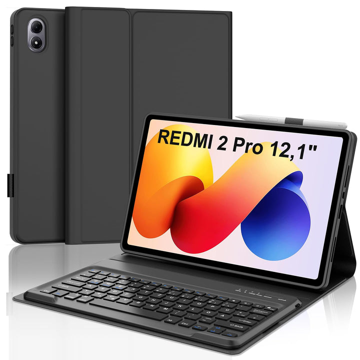 Hülle mit Bluetooth Tastatur für Xiaomi Redmi Pad 2 Pro 12,1" & Poco Pad M1 12,1" (2025), Deutsche Q