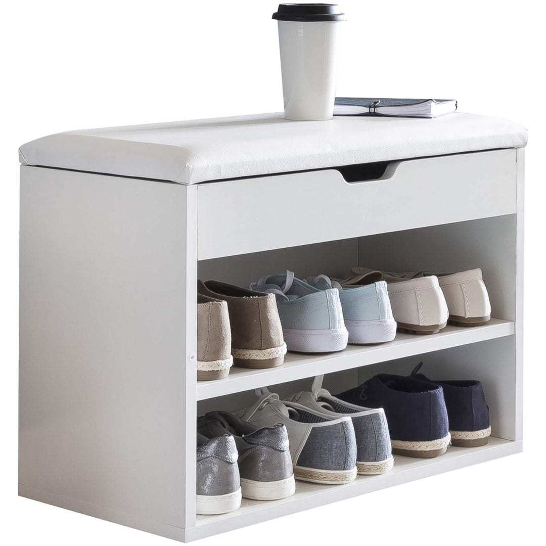 Wohnling Schuhbank mit Sitzfläche Weiss Garderoben-Bank Holz 60 x 40 x 30 cm, Holzbank klein gepolst