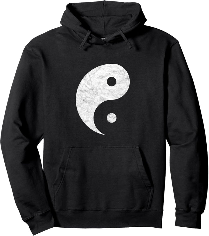 Vintage Yin Yang Eighties Minimalist Simple White Graphic Pullover Hoodie