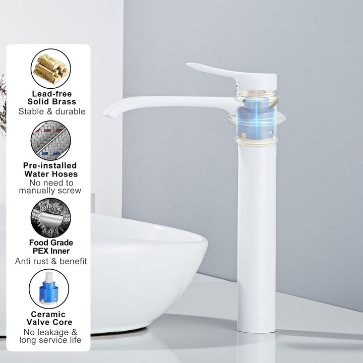Bad Wasserhahn Weiss Wasserfall Badarmatur Hoch Waschtischarmatur Einhebel Mischbatterie aus Messing