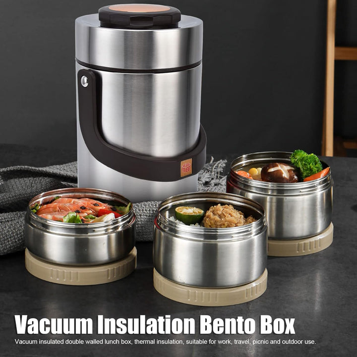 2.3L Thermobehälter für Essen, 3-lagig 304 Edelstahl Vakuum-isoliert Thermo Lunchbox, Essen Warmhalt