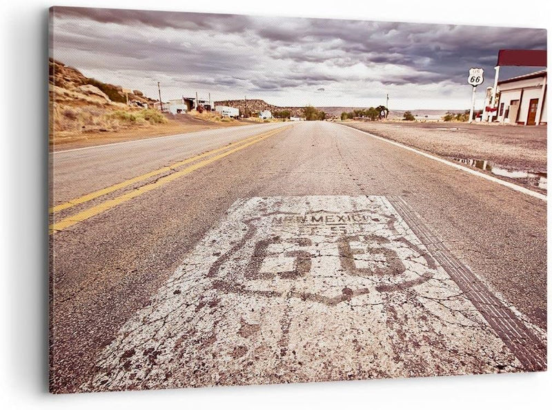 Bilder auf Leinwand 100x70cm Leinwandbild mit Rahmen USA Route 66 Reise Gross Wanddeko Bild Schlafzi