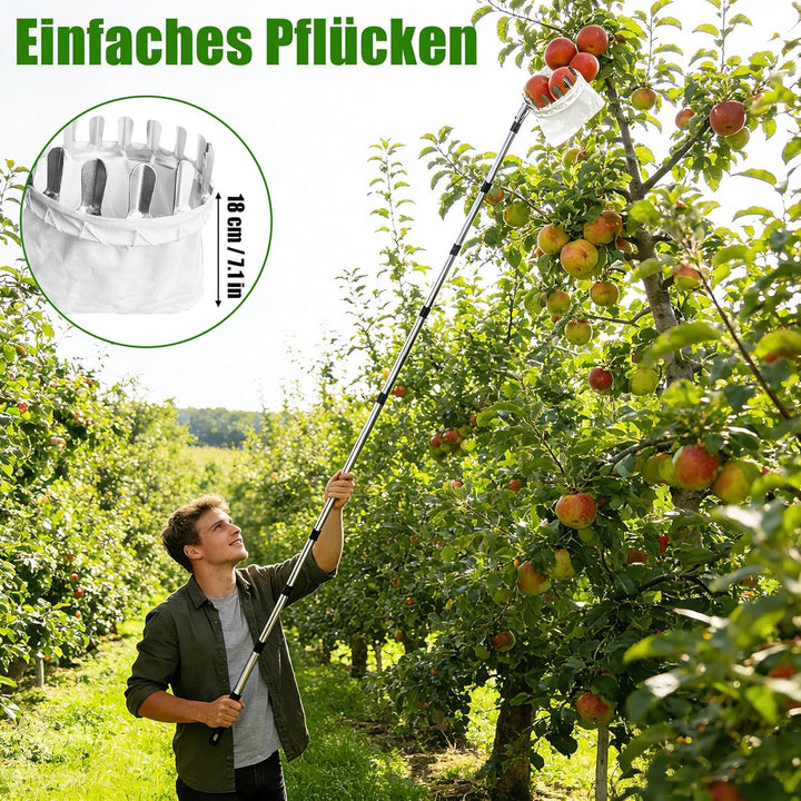 4,2M Obstpflücker mit Teleskopstiel, Apfelpflücker, Kirschenpflücker mit Leichter Edelstahl Teleskop